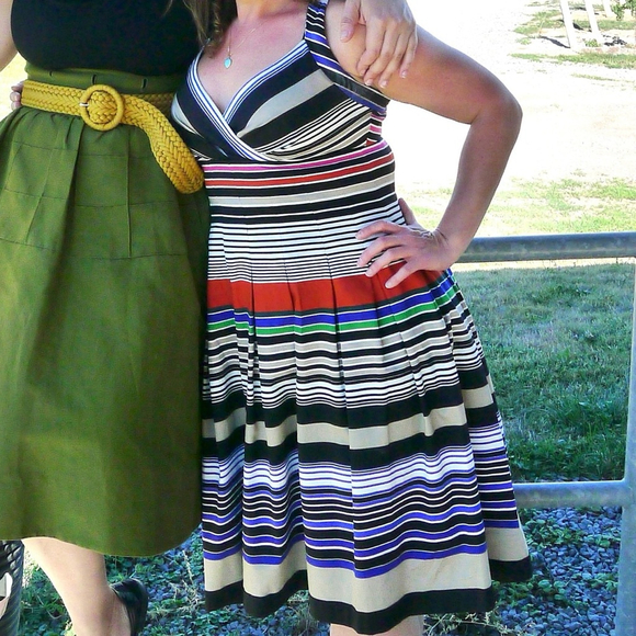 Calvin Klein Multicolor Striped Fit & Flare Pleated Sundress Cotton Stretch Midi - Picture 6 of 16